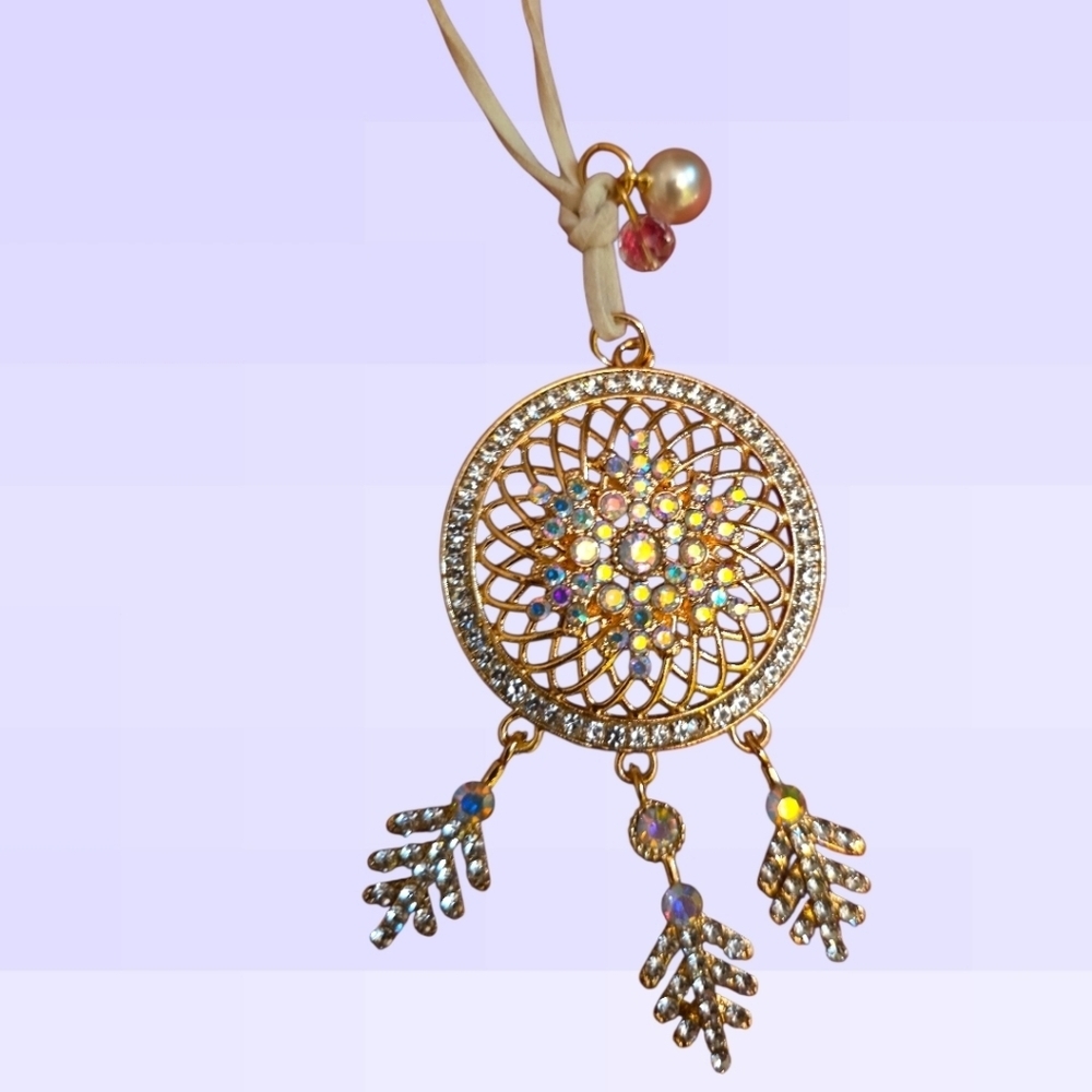 Gold Dreamcatcher Pendant Necklace Or Car Decor
